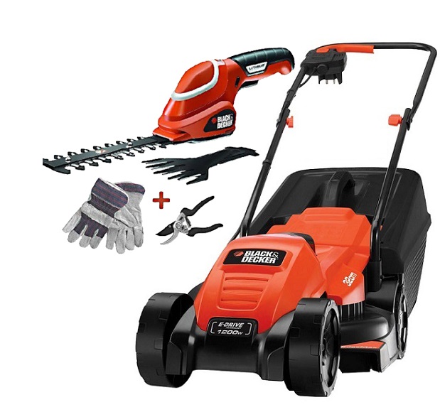 Bộ máy cắt cỏ xe đẩy 1200W Black & Decker EMAX32GSL7 + phụ kiện tỉa lá dùng pin GSL700