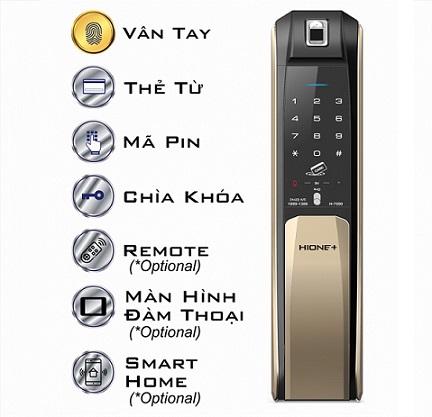 Khóa cửa điện tử cao cấp dùng Vân tay, mã pin, thẻ từ và chìa khóa HIONE+ H-7090
