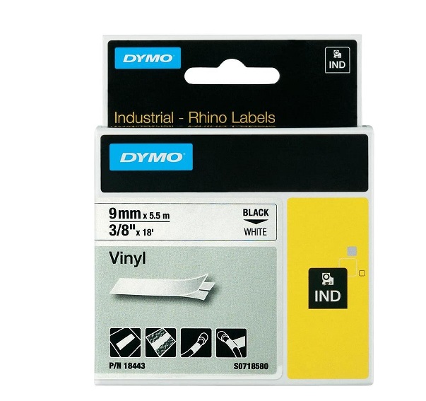 Nhãn in công nghiệp nhựa Vinyl Rhino 9mm DYMO 18443