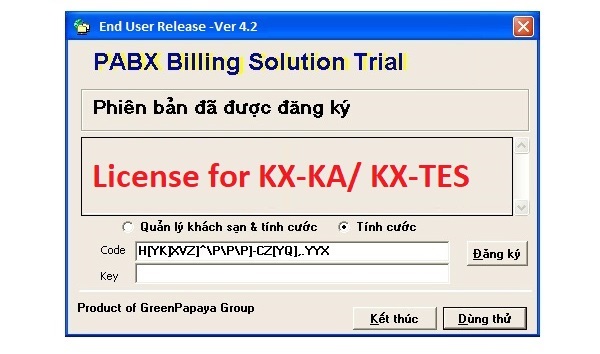 Phần mềm tính cước tổng đài PANASONIC KX-TA/KX-TES/LG 1248