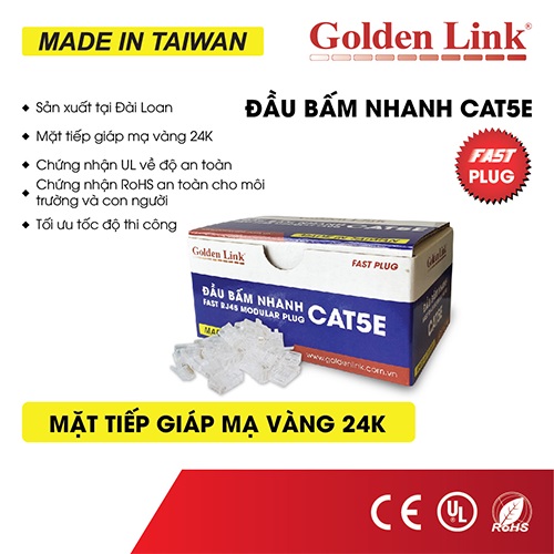 Đầu bấm mạng nhanh RJ45 CAT5 Golden Link GL-20055E Đầu bấm mạng nhanh RJ45 CAT5 Golden Link GL-20055E