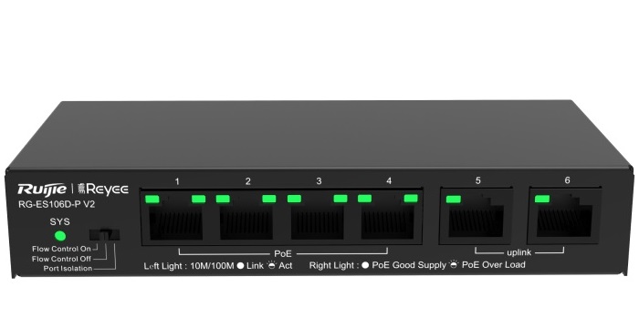 Thiết bị chuyển mạch Switch PoE 4-port Ruijie (RG-ES106D-P V2)